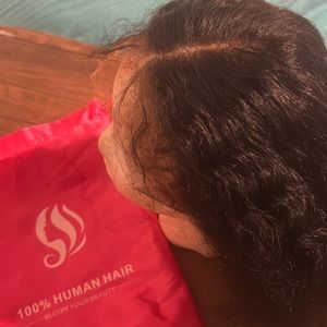 Jet black 180 density 18inch human hair, tinted hd lace front wig